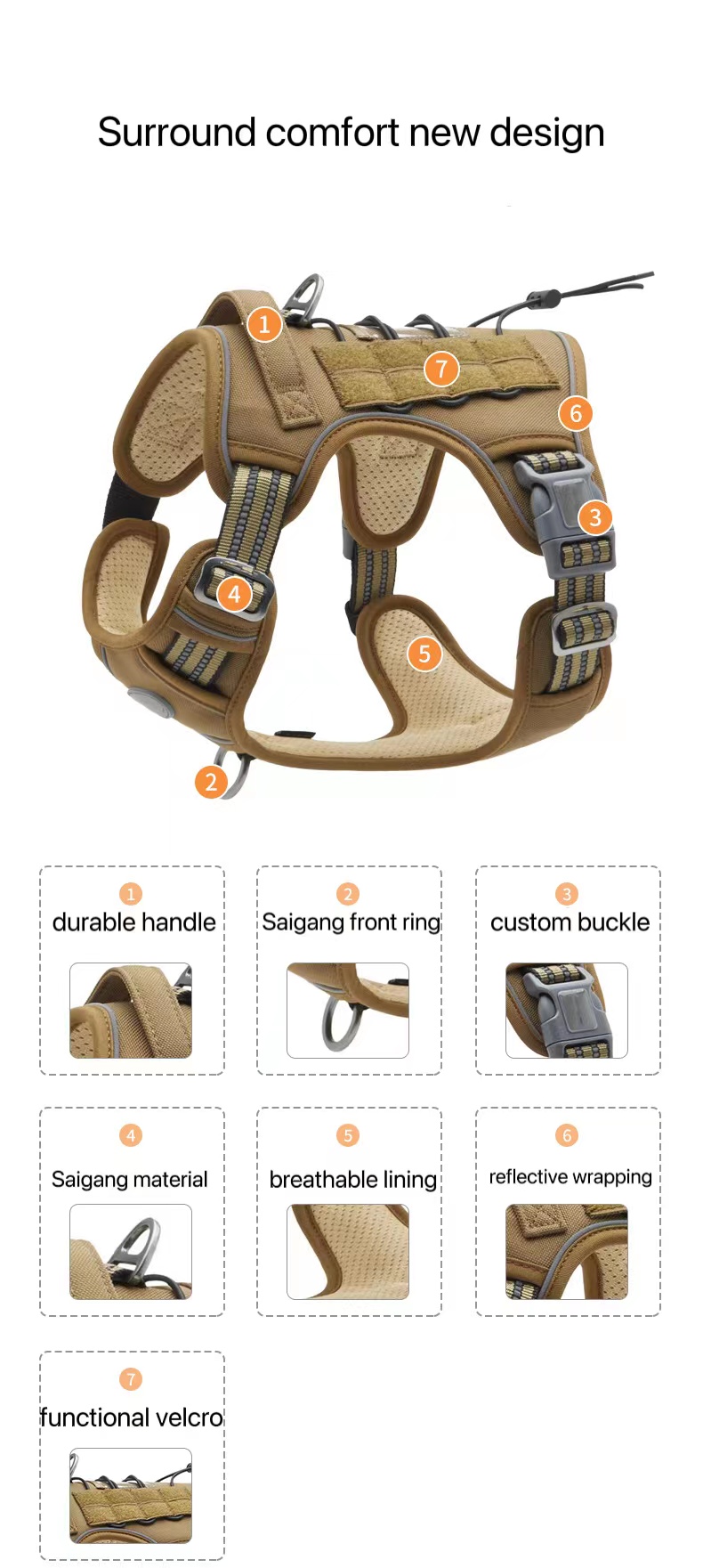 Wholesale Manufacture K9 Reflective Soft Adjustable Breathable Tactical Dog Harness For Pet