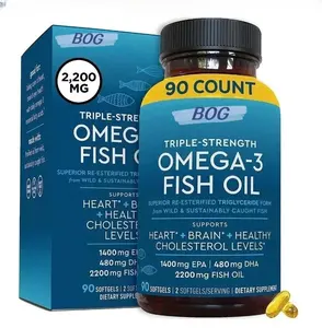OEM/ODM tiga kekuatan Omega 3 minyak ikan 1000mg, 60 hitungan, mendukung sendi, kulit, mata, dan kesehatan jantung