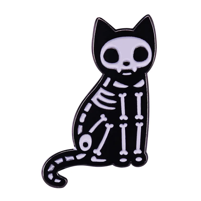 Mèo X-Ray Bộ Xương huy hiệu phim hoạt hình động vật Trâm xương men pin phụ kiện