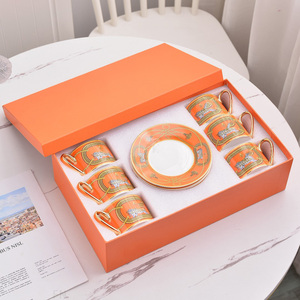 Factory Wholesale Orange Horse Pattern Luxury European Style 12 Piece Bone China Coffee <b>Cups</b> and <b>Saucers</b> - Product Image 2