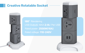 Dây mở rộng đa cắm mở rộng Hội Đồng Quản trị với 3 lớp xoay <span class=keywords><strong>Power</strong></span> Strip 5 phổ ổ cắm 2 cổng USB 2.1A - Product Image 4