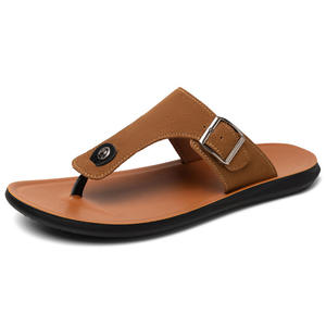 Chanclas antideslizantes de cuero genuino para hombre, sandalias planas para playa, sandalias casuales de alta calidad, unisex. - Product Image 3