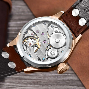Reloj Deportivo Mecánico Manual Corgeut de 44 mm con Esfera Negra y Bronce para Hombre, Cristal de Zafiro Negro de 44 mm, Correa de Cuero Personalizada - Product Image 1