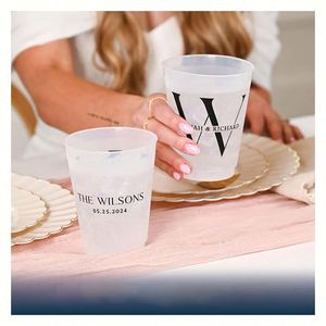 Vasos Esmerilados Personalizados para Bar de Recepción de Bodas, Ecológicos, Reutilizables, Decoración para Fiestas de Boda, Vasos de Plástico Personalizados - Product Image 1