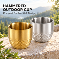 Tasse de camping en acier inoxydable martelé à double paroi de 100 ml, or et argent, portable, pour thé et café, isolation thermique, vente en gros