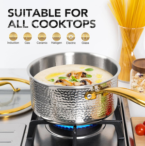 High Quality No Coating Stainless Steel Handles Gas Induction 6-Piece Hammer Triply Stainless Steel Saucepan Cookware Set - Product Image 6