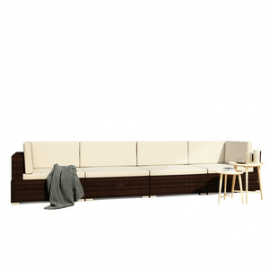 Patio Brown And Cream <b>Sofa</b> Set For Garden Relaxation Outdoor Furniture Contemporary <b>Rattan</b> 4 Seater - Product Image 1