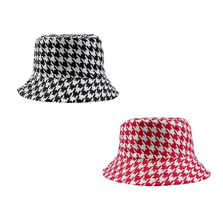 قبعة دلو مخصصة تصميم كلاسيكي Houndstooth قبعة دلو لحماية من الشمس قبعة صياد