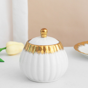 Custom Gold Rim Porcelain 15pcs Tea Cup <b>Set</b> With Tea Pot Ceramic Coffee Cup Tea Sugar <b>Canister</b> <b>Sets</b> With Cup and Saucer - Product Image 4