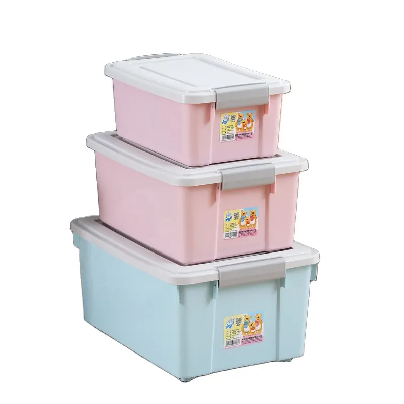 Large capacity plastic storage box with wheels handle storage box durable PP storage container with lid
