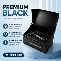Boîte cadeau de luxe personnalisée avec couvercle rabattable, boîte en papier noir magnétique avec insert en mousse EVA personnalisé pour rasoir, emballage cadeau pour homme