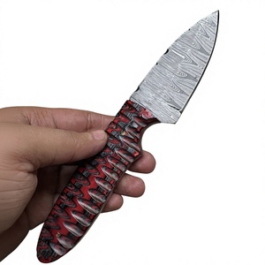 Couteau à lame fixe Drop Point en acier Damas, manche en bois Pakka bleu, couteau de survie pour le camping et le bricolage - Garantie 3 ans, prix abordables - Product Image 6