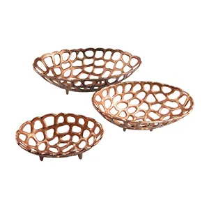 Shiny Copper Plated Afwerking Fruit Manden Servies En Home Decor Aluminium Design Mand Voor Voedsel Opslag