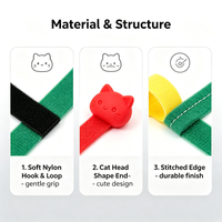 Attaches-câbles réutilisables à double face en forme de tête de chat mignonne, sangles auto-agrippantes multicolores pour organiser les câbles sur le bureau, en voyage, pour enfants et au bureau