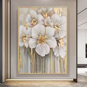 Lámina de oro moderna pintada a mano textura de lienzo pintura <span class=keywords><strong>al</strong></span> óleo grande <span class=keywords><strong>flores</strong></span> abstractas ilustraciones personalizadas pintura de arte de pared hecha a mano - Product Image 2