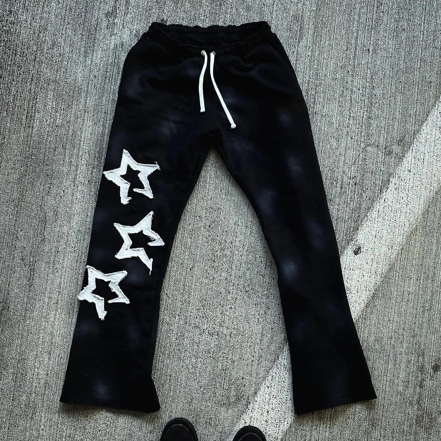 Hoge Kwaliteit Custom Streetwear Franse Badstof Joggingbroek Met Zeefdruk Uitlopende Joggingbroek Vintage Distressed Geborduurde Herenbroek