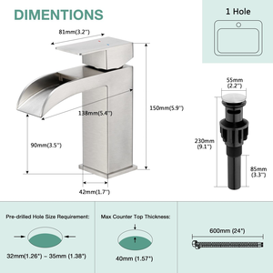 Contemporary Stainless Steel Waterfall Spout Bathroom Wash <b>Basin</b> <b>Tap</b> modern <b>single</b> hole bathroom faucet - Product Image 3