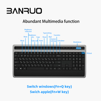 104 teclas alemán España Rusia Japón coreano EE. UU. Diseño Bluetooth recargable inalámbrico teclado y ratón combinado con soporte para teléfono