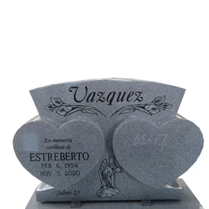Pierres semi-précieuses en granit gris clair, double forme de cœur