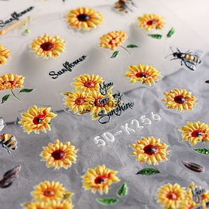 5D amarillo <span class=keywords><strong>girasol</strong></span> en relieve pegatina para <span class=keywords><strong>uñas</strong></span> acrílico flor hoja mariposa verano grabado Gel polaco manicura deslizador Decoración - Product Image 6