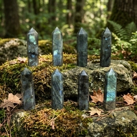 Tour hexagonale en labradorite naturelle, bleu or, polie à la main, surface lisse, pour la décoration intérieure et la méditation, pierre énergétique unique, cadeau