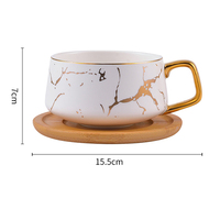 Tasse à thé en porcelaine moderne, couleurs noir, émeraude, blanc et bleu, service à thé en céramique et marbre avec soucoupe en bois, style nordique