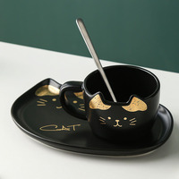 Mug à café mignon avec motif de chat, tasse en céramique avec plateau, ensemble de petit-déjeuner en porcelaine, mug à café avec plateau à dessert, tazas chat