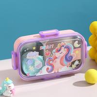 Boîte à bento pour enfants de 700 ml avec impression de dessins animés, boîte à lunch en acier inoxydable, boîte à lunch portable, récipient alimentaire, boîte à bento, boîte à lunch