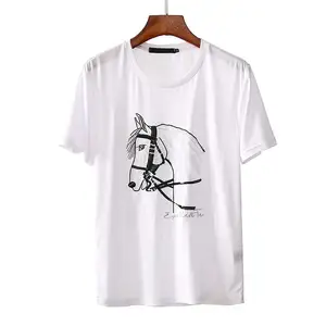 Оптовая продажа, хлопковая Футболка большого размера с вышитыми блестками, футболка с изображением городской лошади, унисекс, с круглым вырезом