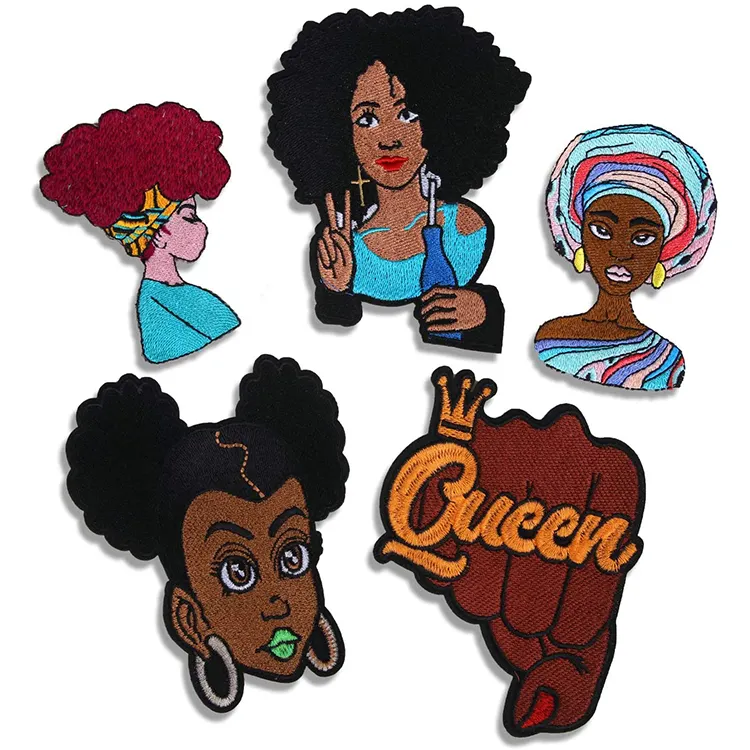 African Girl Black Lady Appliques Jackets Jeans Hats Iron on Custom Embroidered Patch