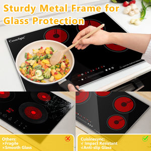 Table de cuisson électrique à 4 brûleurs de 30 pouces, 220-240 V, encastrable, 7200 W, en céramique, avec protection en verre et cadre métallique - Product Image 3