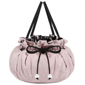 Free Sample Manufacturer Custom Logo Large Travel Organizer Quilted Women Lazy <b>Drawstring</b> <b>Make</b> <b>up</b> Makeup Pouch - Product Image 1