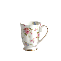 Mug en Porcelaine Fine en Gros, Tasse à Café Florale en Céramique sur Pied avec Logo Personnalisé