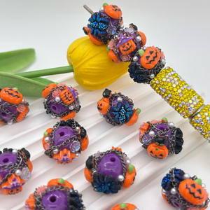 2025 nouveauté Halloween 16*25mm fleur citrouille fantôme perles bricolage acrylique perles en plastique pour stylo téléphone chaîne bijoux collier - Product Image 1