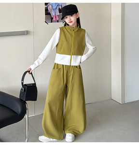 Nuovo Set Casual 2 Pezzi per Ragazze Adolescenti 2026: <span class=keywords><strong>Felpa</strong></span> <span class=keywords><strong>Bianca</strong></span> e Verde con Cerniera + Pantaloni Larghi - Product Image 2