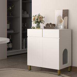Grande/haute maison pour animaux de compagnie durable, meuble moderne en métal et bois pour litière XL avec tiroir et armoire latérale - Product Image 4