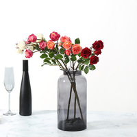 Rose artificielle de luxe à longue tige, 5 têtes, en soie, avec épines, pour la décoration de magasins, hôtels, maisons, vases, mariages, vente en gros