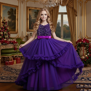 Robe de princesse superposée de style européen pour enfants, robe de mariée brillante pour fille de 10 ans, robe <span class=keywords><strong>tutu</strong></span> rouge à fleurs pour filles - Product Image 3