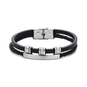 Bracelet jonc en cuir double couche plaqué or 18 carats, hypoallergénique, durable, design coréen, pour homme - Collection Cool Rock - Product Image 2