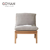 Fauteuil de détente en tissu lin de style nordique avec pieds en bois, meubles pour la maison, pour le salon