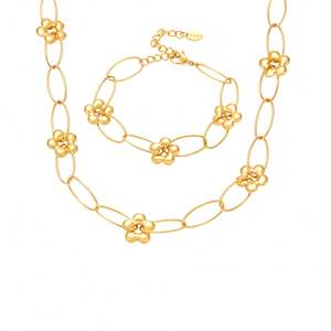 18K Gold PVD Plated Stainless Steel Daisy Flower <b>Bracelet</b> and Necklace <b>Set</b> for Anniversary Occasions - Product Image 1