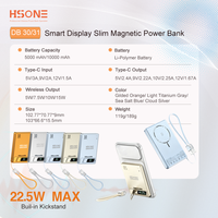 DB30 15W Mag Wireless 22.5W PD Power Bank Câble détachable avec lanière Affichage intelligent Béquille Montre 5000/10000mAh