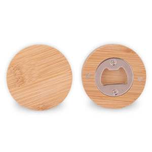 Abridor de Botellas Redondo de Madera, Imán Magnético de Acero Inoxidable para Refrigerador, Color Madera Natural, con Opción de Impresión de Logotipo - Product Image 2