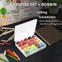 Ensemble de 25 accessoires de couture à la main pour la maison, bobines de fil colorées, style simple, kit de couture pratique, étui
