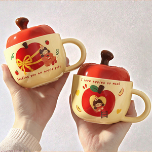 Cadeau d'anniversaire, tasse à eau mignonne en forme de pomme pour fille, tasse en céramique de haute qualité avec couvercle, coffret cadeau souvenir pour meilleure amie - Product Image 3
