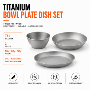 Customize Ultralight TA1 Titanium <b>Bowl</b> <b>Plate</b> Dish Set <b>Camping</b> Tableware Nesting Mess Kit Backpacking Hiking Outdoor Cooking - Product Image 1
