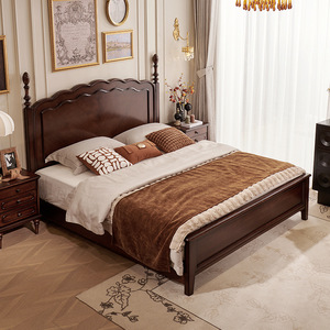 High-End Retro Solid Wood Bed French Vintage Style Double Size Cherry Color Hand Carved <b>Poster</b> Bed - Product Image 1