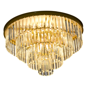 Lustre <span class=keywords><strong>LED</strong></span> en cristal Capiz à 3 niveaux de 50 cm de large, avec <span class=keywords><strong>6</strong></span> douilles E14, 110V, profil bas, doré, en stock aux États-Unis - Product Image 6