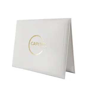 Capa de certificado branco barato de alta qualidade com logotipo de estampagem de ouro