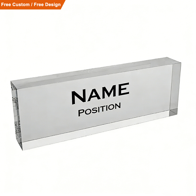 Personalize Lucite Name Block Desk CEO Sign Job Office Decor High Transparent Solid Logo Clear Acrylic Nameplate Desk Name Block
